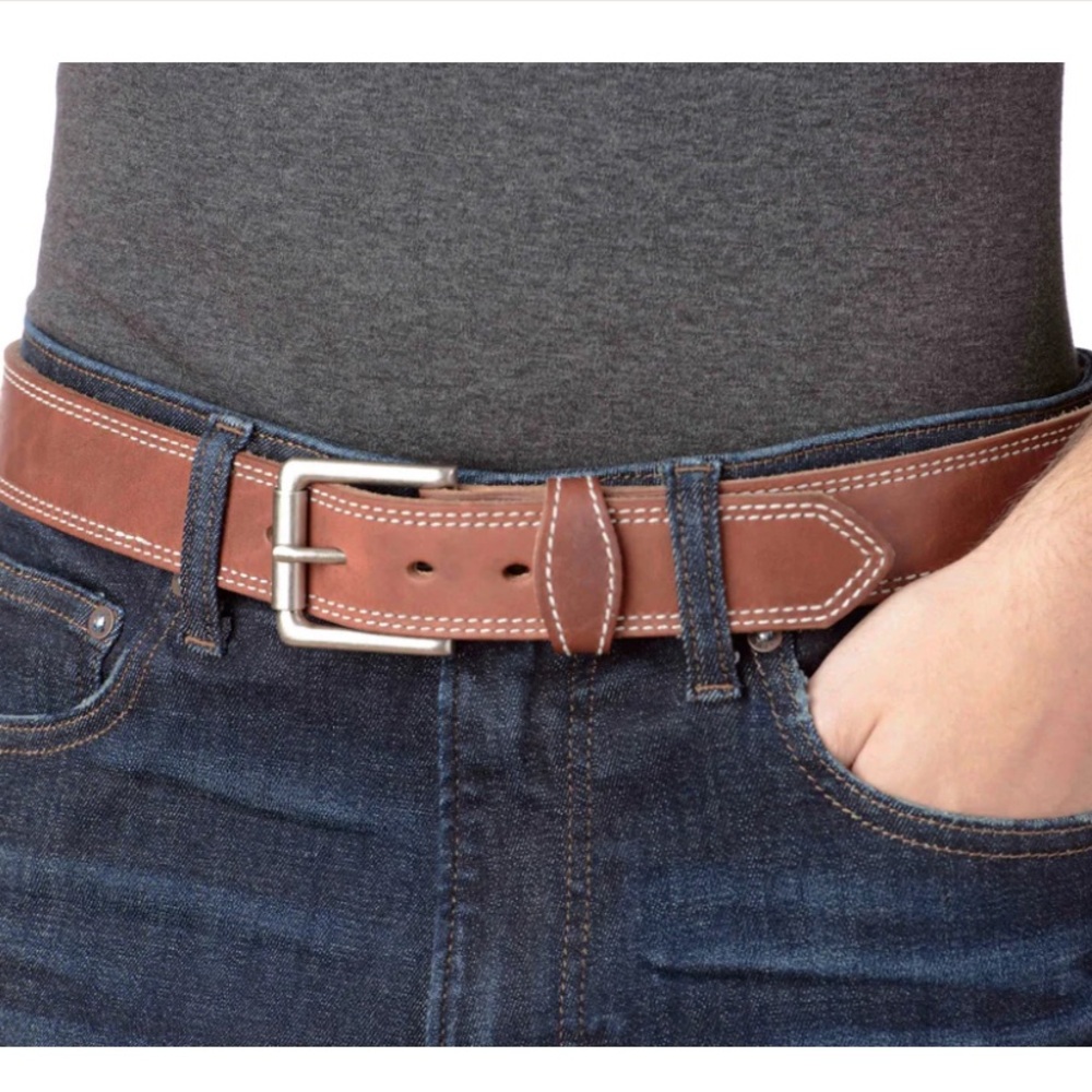 Bull Hide Belt The Maverick Hot Dipped Tan Double Stitched 1.50" Size 46 - Picture 6 of 9